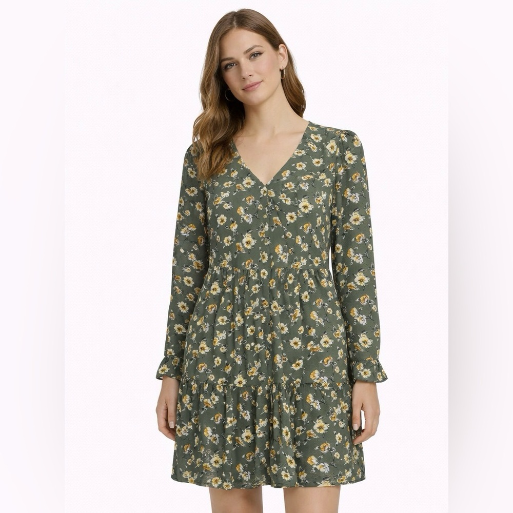 🌻 Olive Green Floral Dress